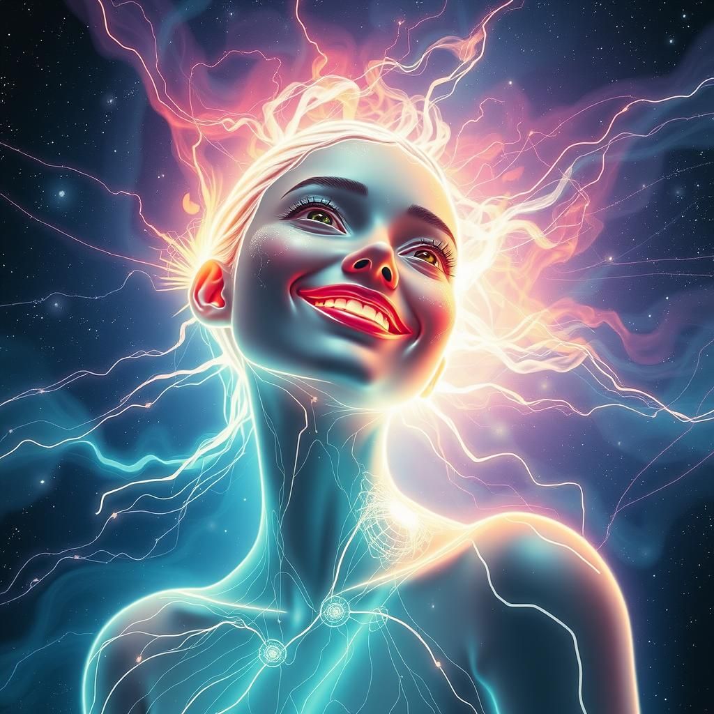 Cyberpunk Energy Being Ascending to Celestial Sky