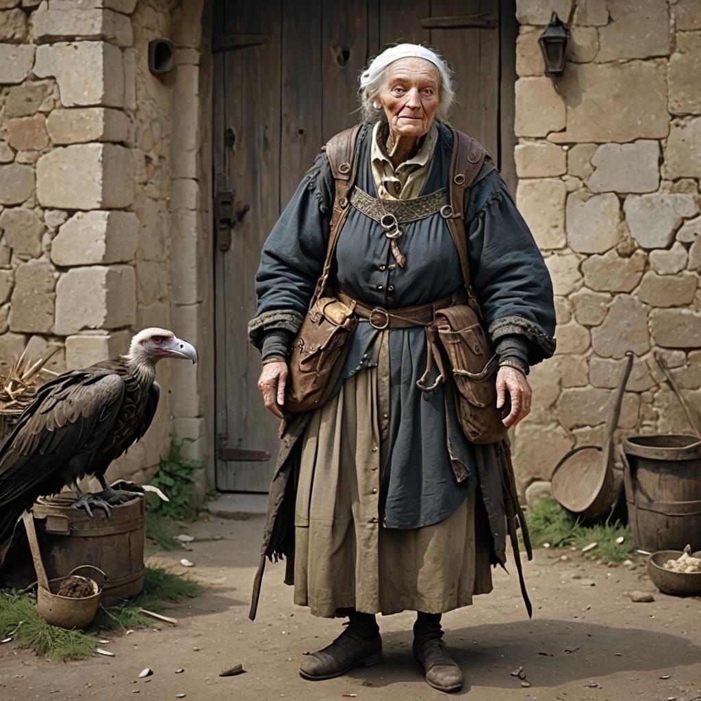 Elderly Anthropomorphic Vulture Charwoman