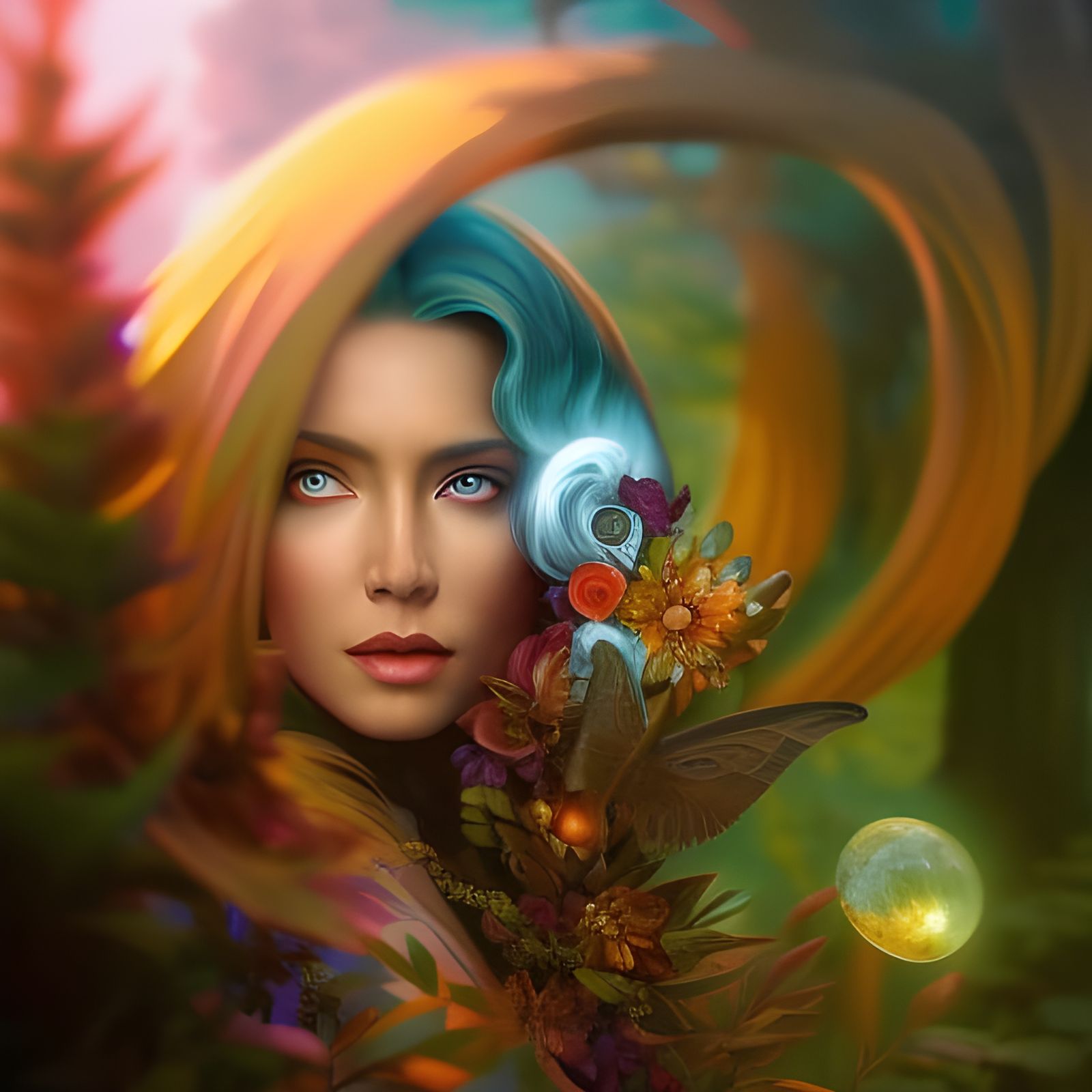 Enchanting Goddess Portrait in Colorful Fantasy Style