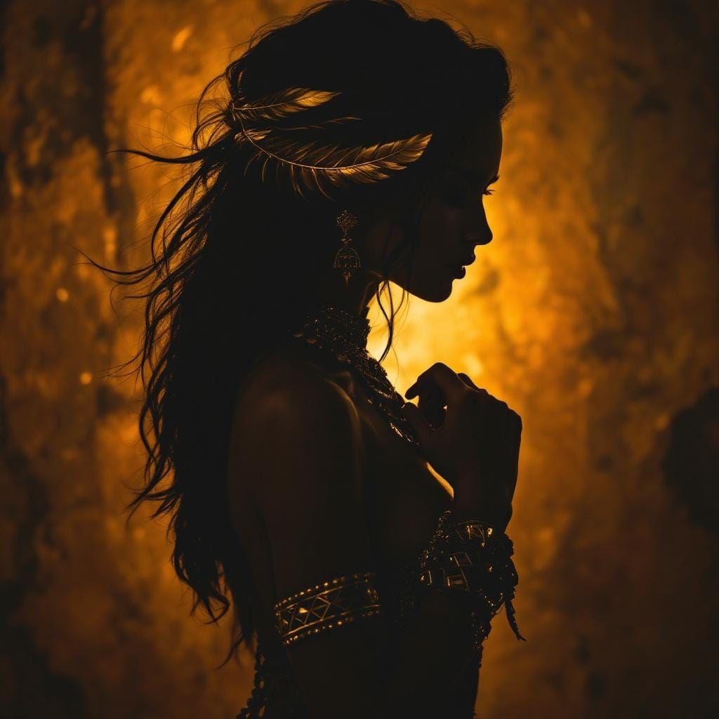 Sensual Silhouette with Golden Tribal Adornments