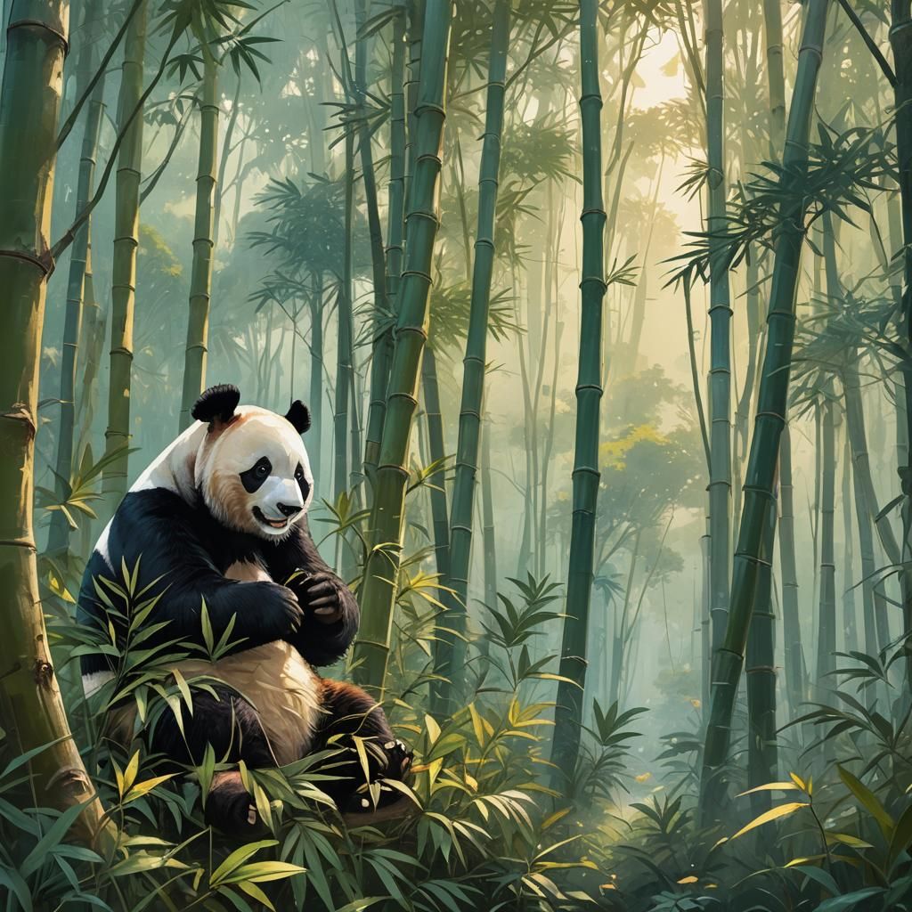 Panda in Jungle Clearing, Hyper-Realistic Digital Art