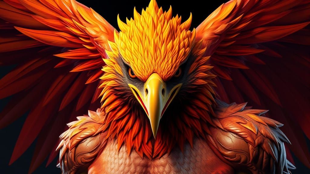 Eagle-Human Hybrid God, Golden Mane, Hyper-Realistic Skin Te...