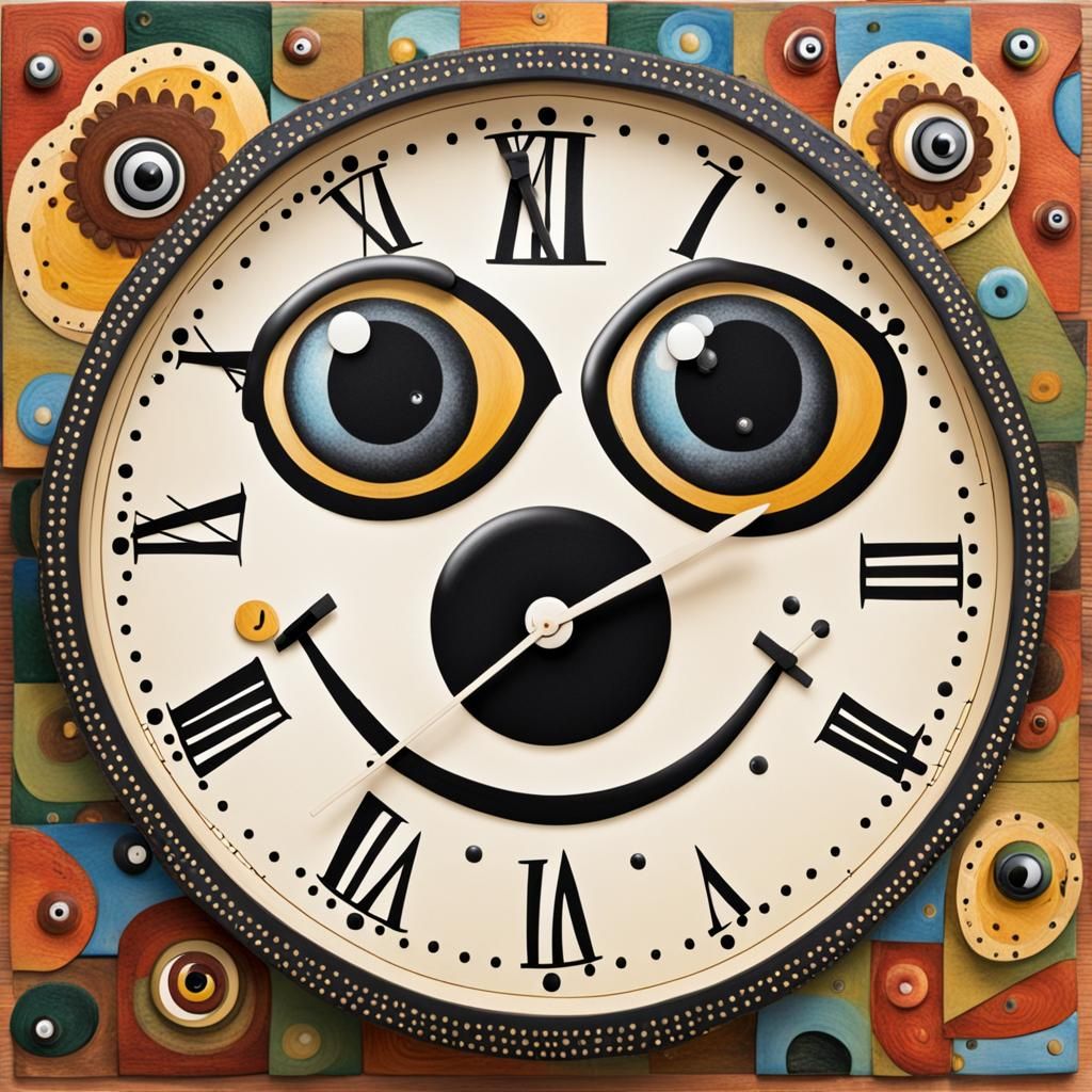 Whimsical Clock with Googly Eyes in Folk Art Style