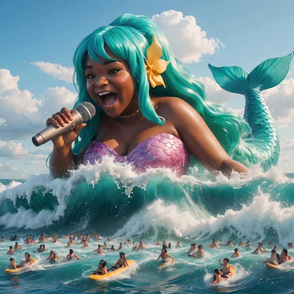 Colossal Mermaid Singing on Giant Waves