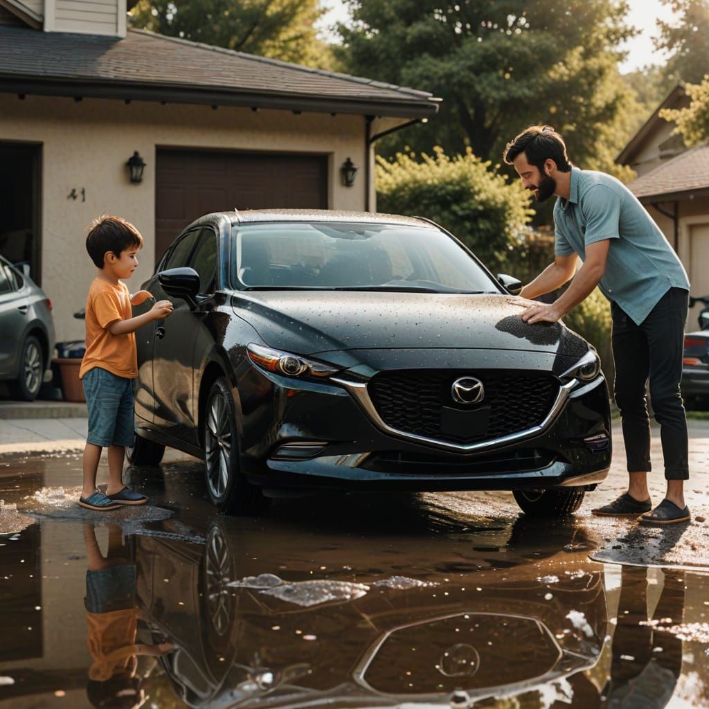 Father and Son Bonding with Toddler Over a Sparkling Clean M...