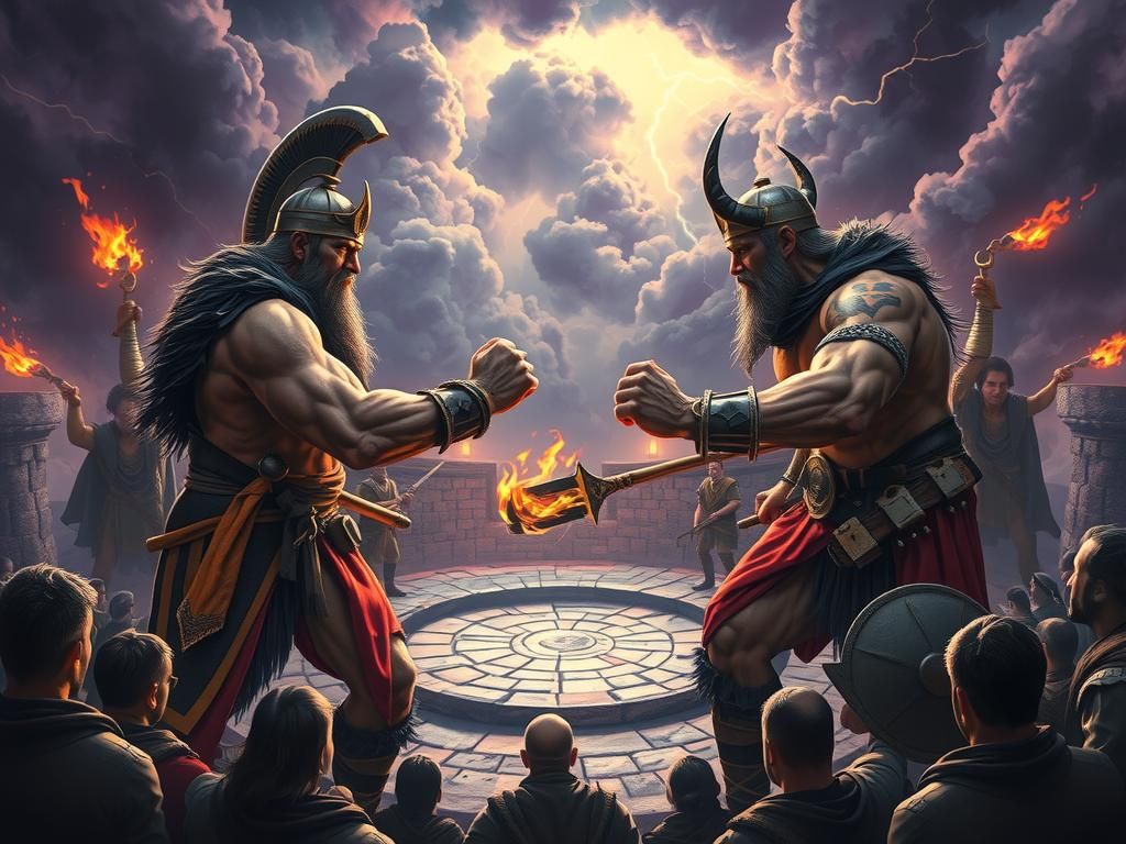 Barbarian Brawl in Stone Circle: Dark Fantasy Art