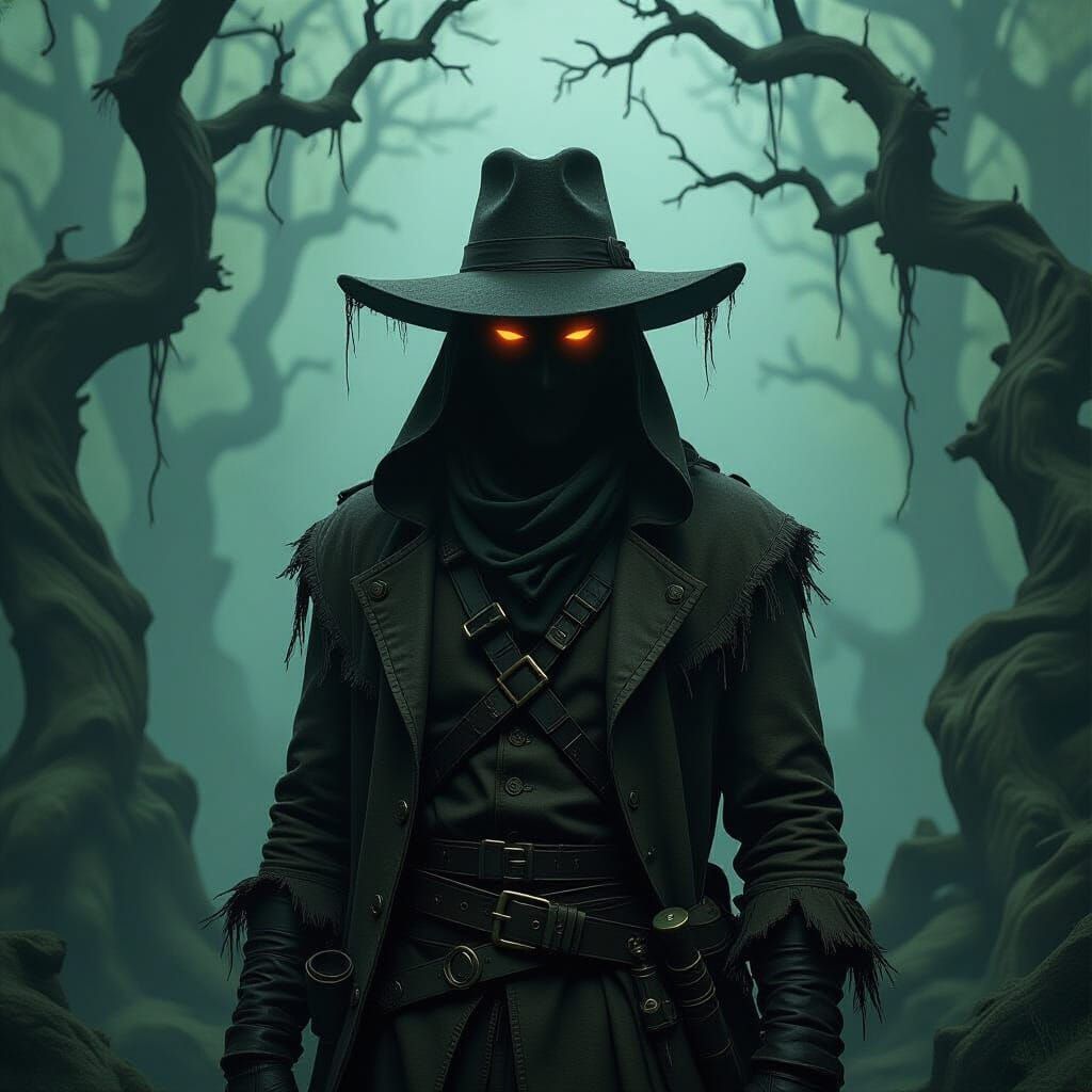 Hunter in Mist-Shrouded Forest: Dark Fantasy Surrealism