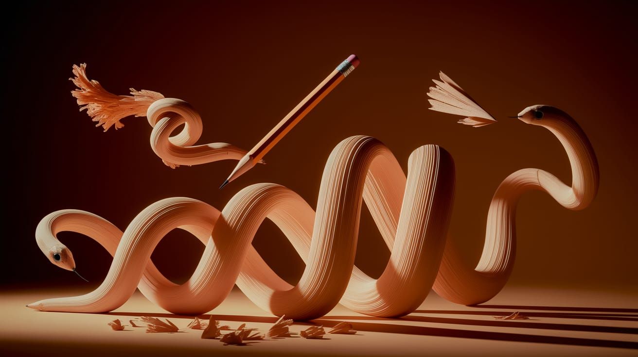 Surreal Pencil Snake Knot Floating In Air