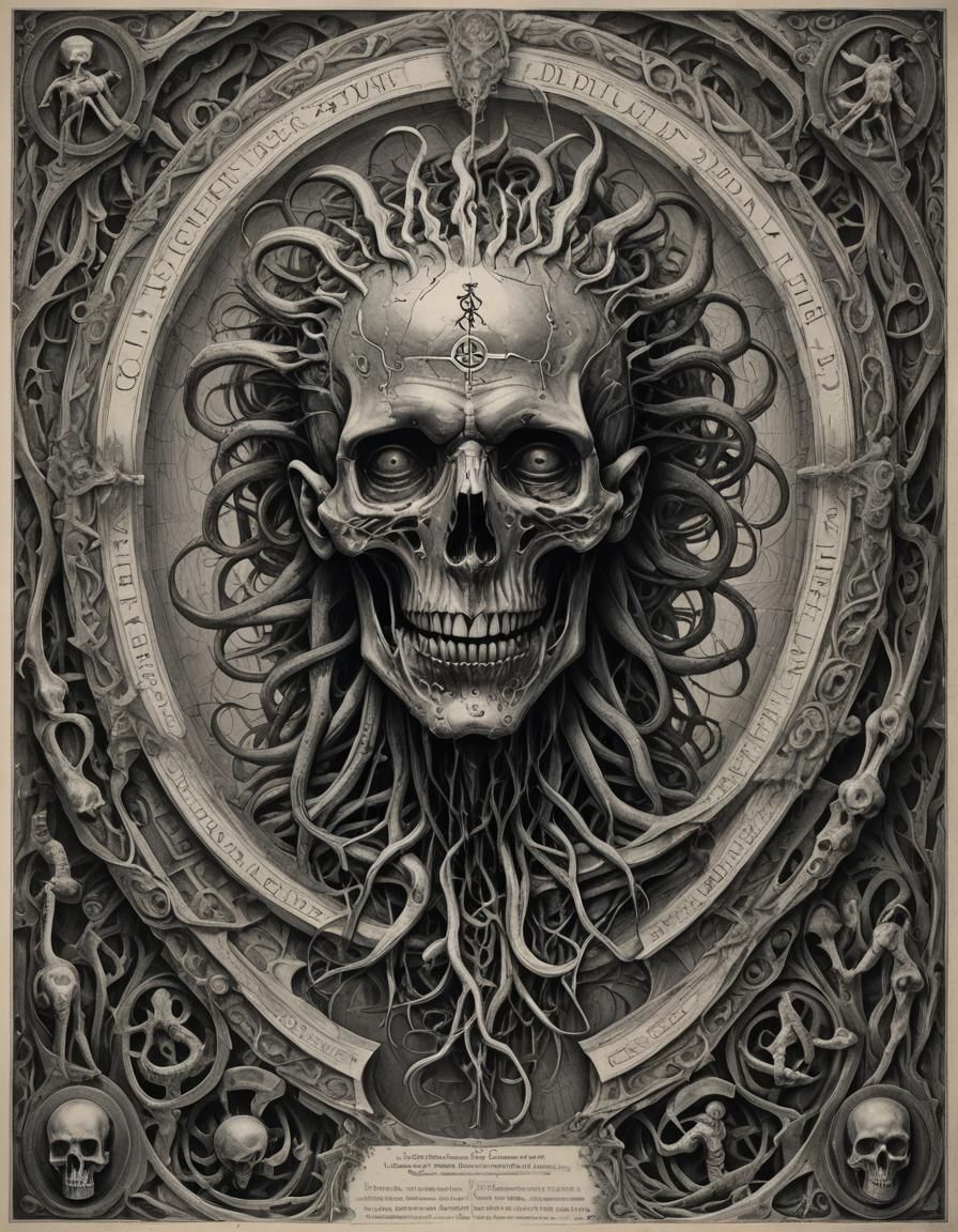 Lovecraftian Anatomical Drawing in Black and White