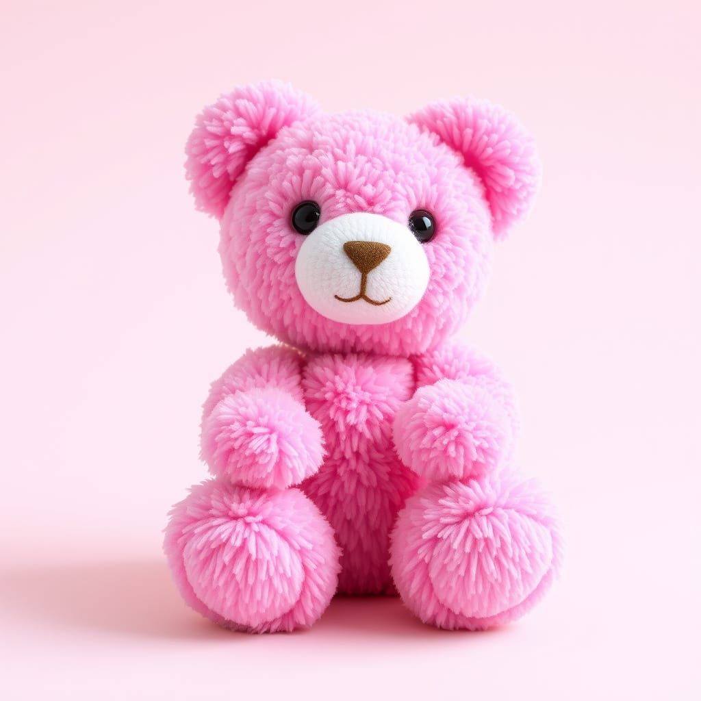 Pink teddy bear made from pom poms