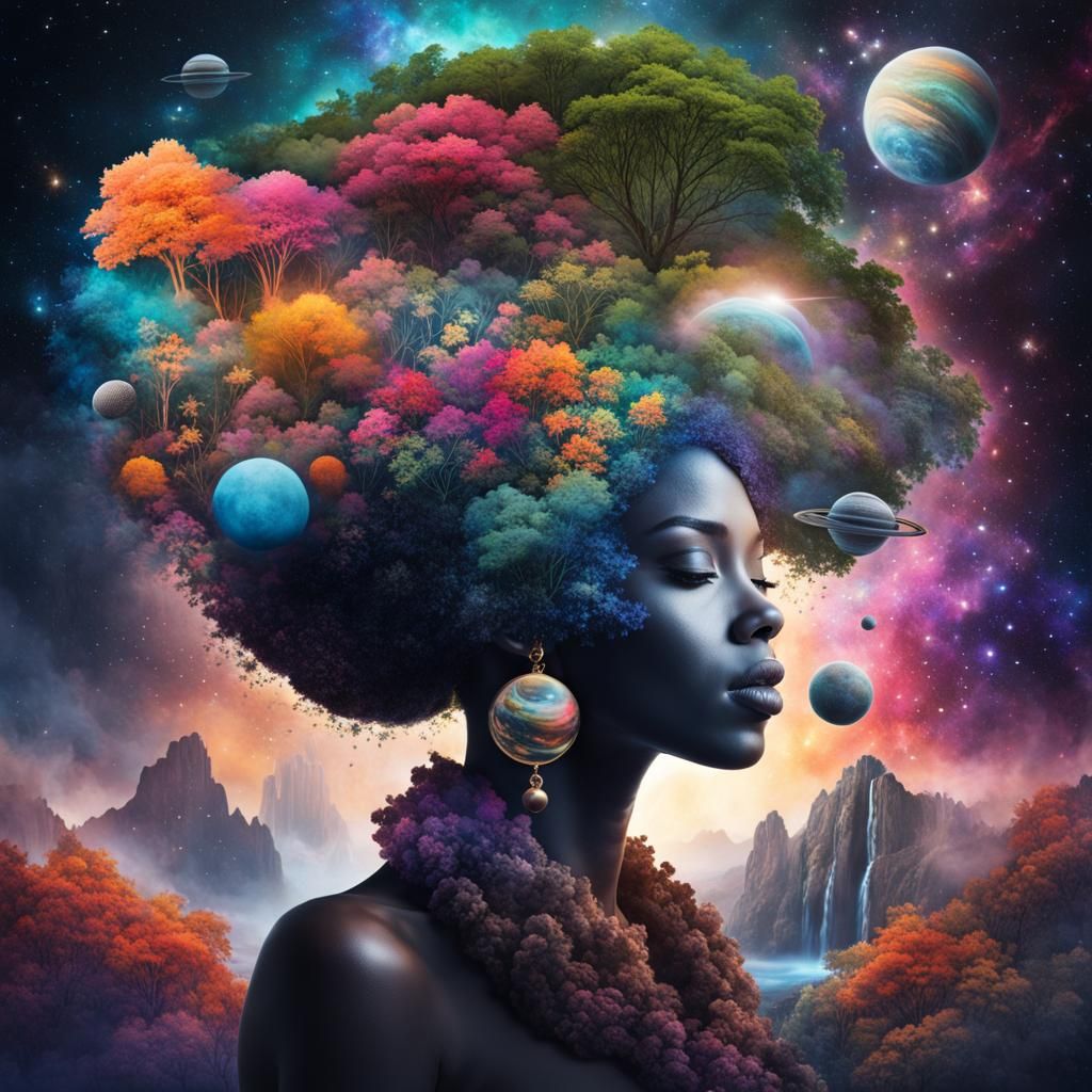 Ecosystem Inside Woman's Head: Double Exposure Art