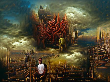 Steampunk Engine in Hell Oil Painting