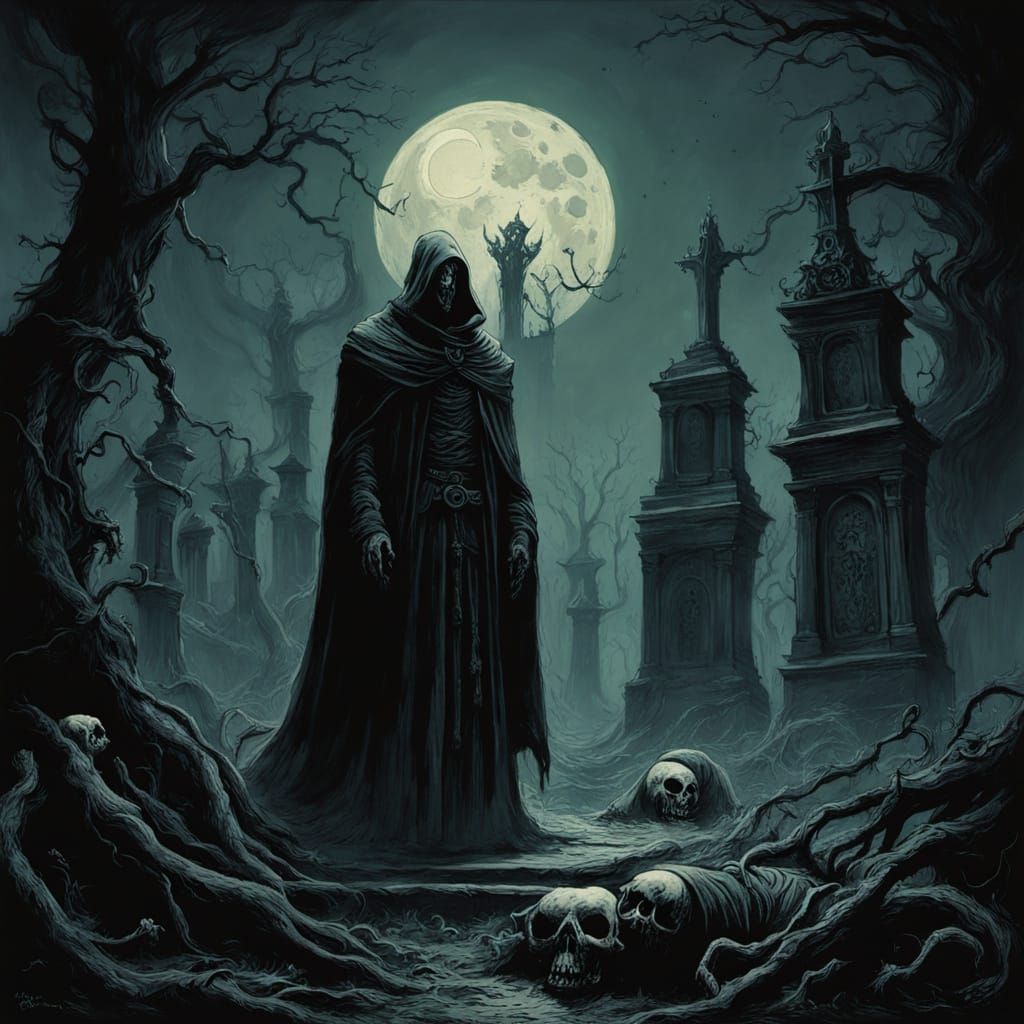 Moonlit Graveyard Dance in Dark Fantasy Style