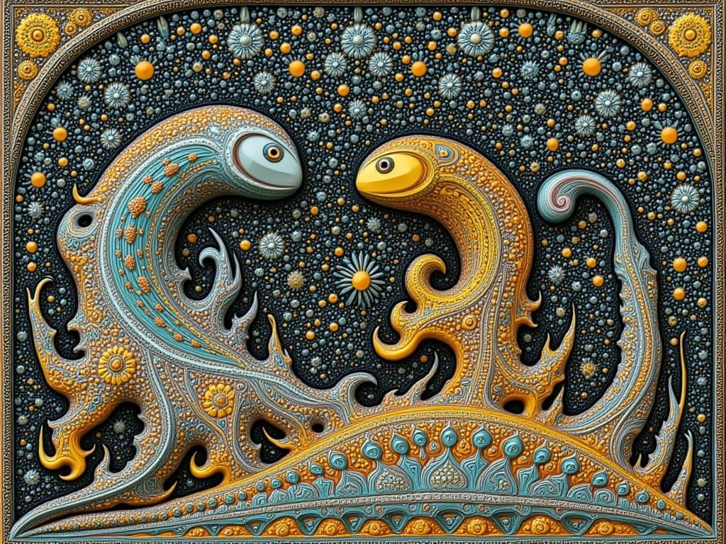 Surrealistic Fantasy Architecture in Ocher and Turquoise