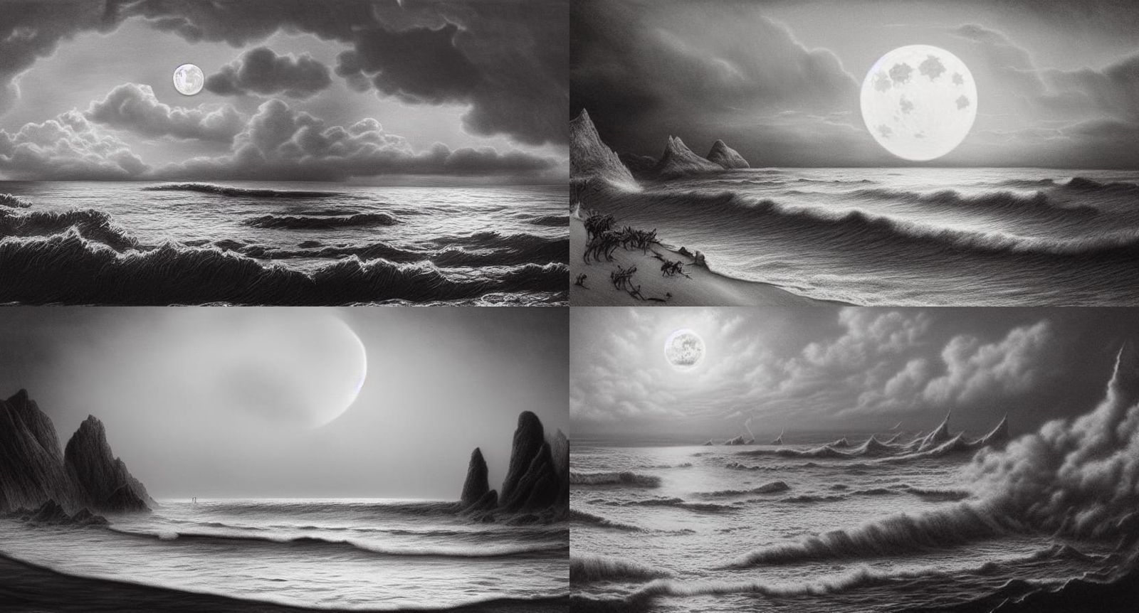 Full Moon Beach Seascape at Twilight: Digital Painting