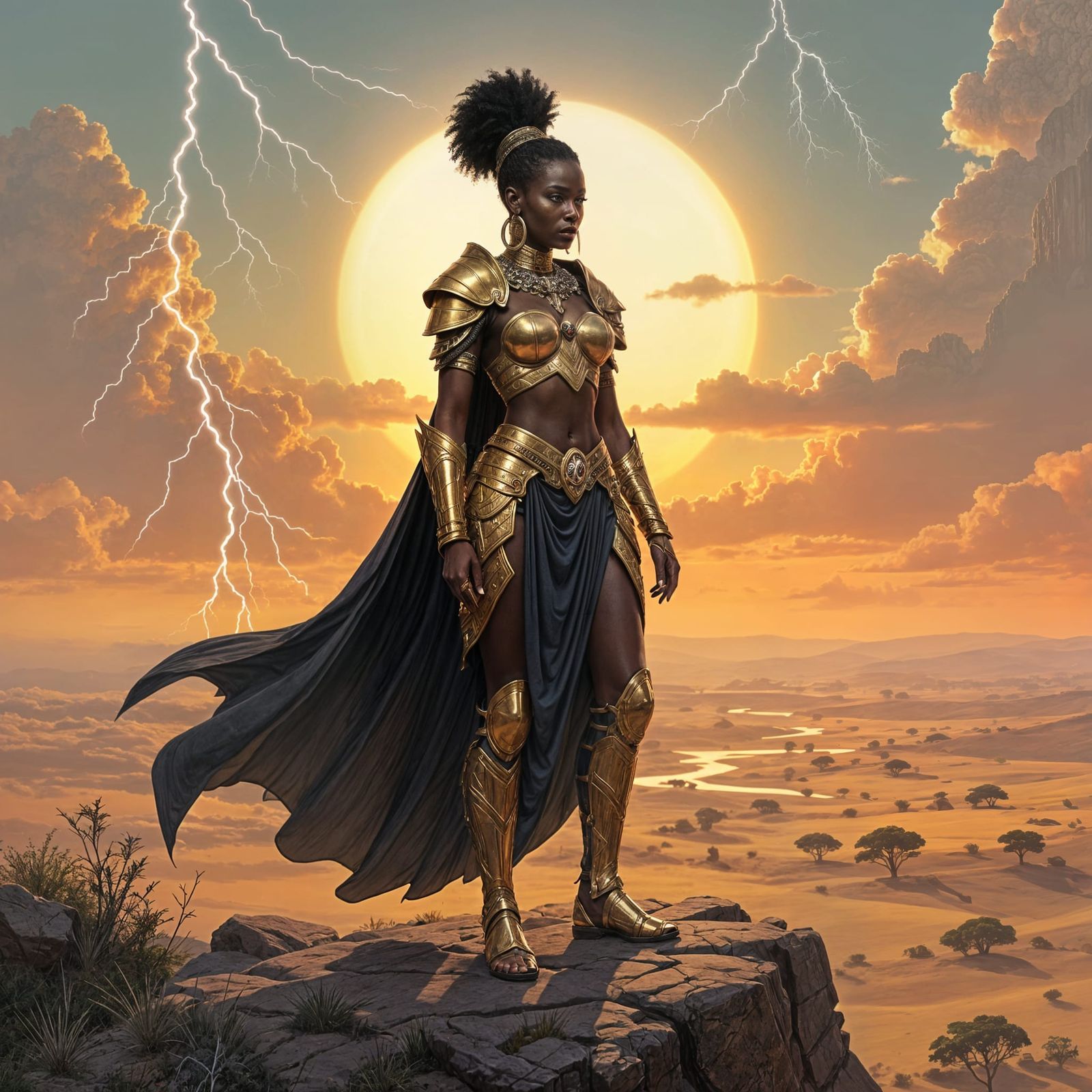 African Warrior Queen, standing on a cliff