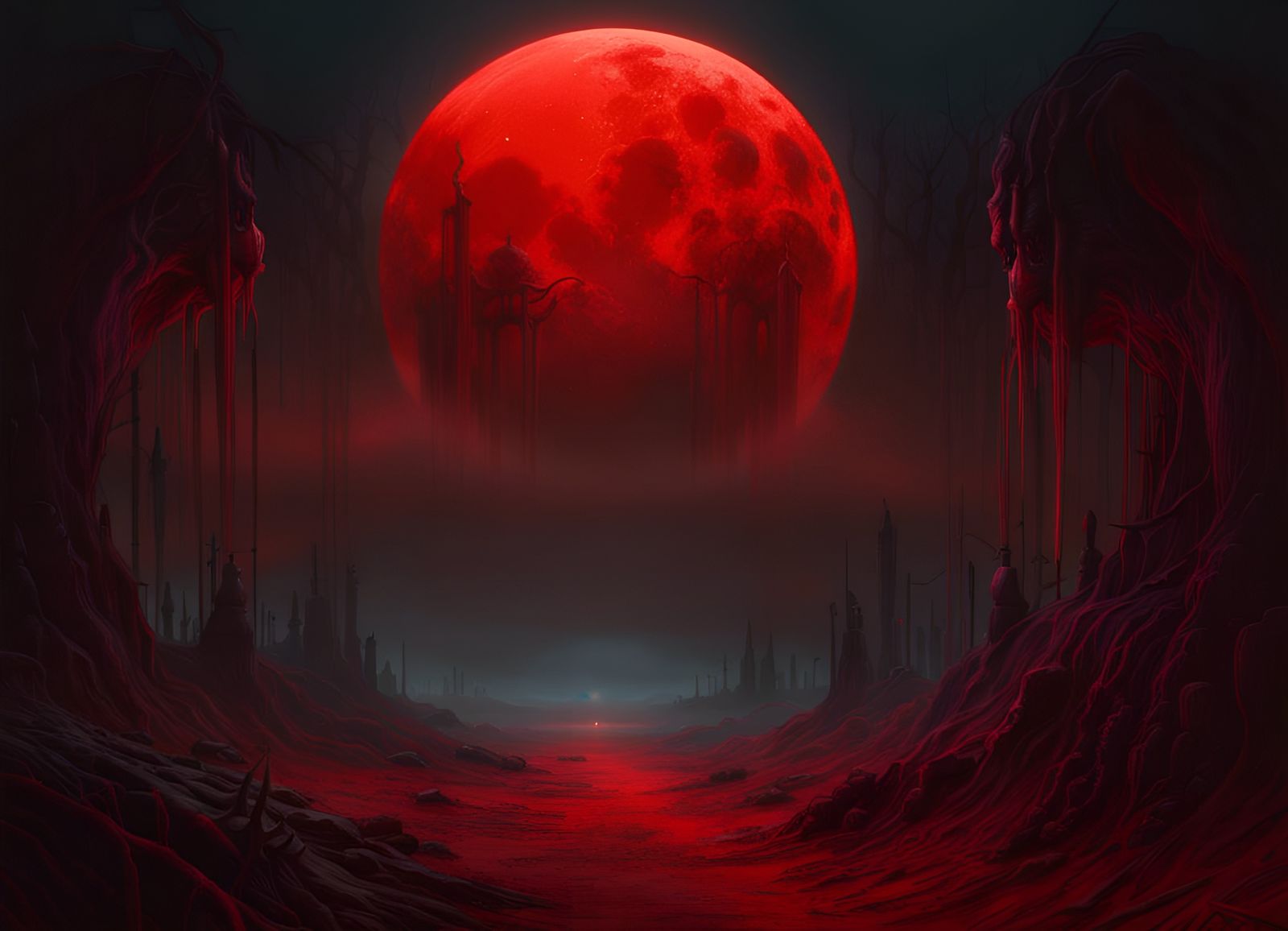 Ominous Red Moon Dripping Blood