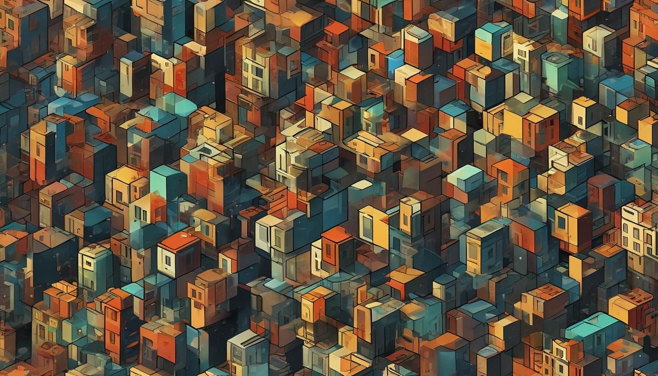 Geometric Cubist Composition in Neo-Cubism Style