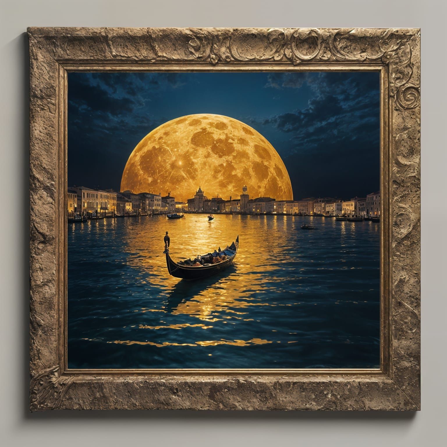 Cinematic Venice Night Scene with Golden Moon