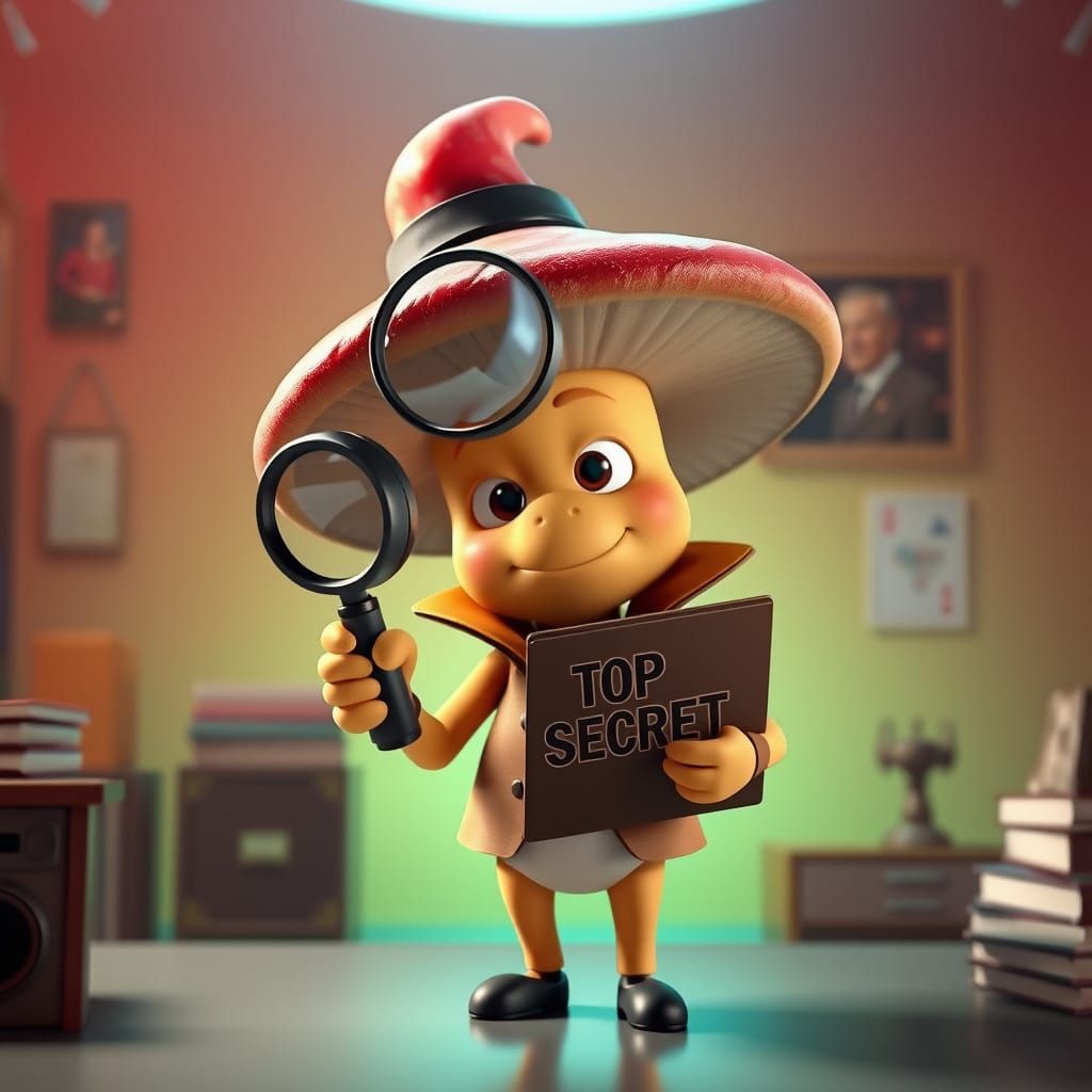 Mushroom Spy in Pixar-Style 3D Rendering
