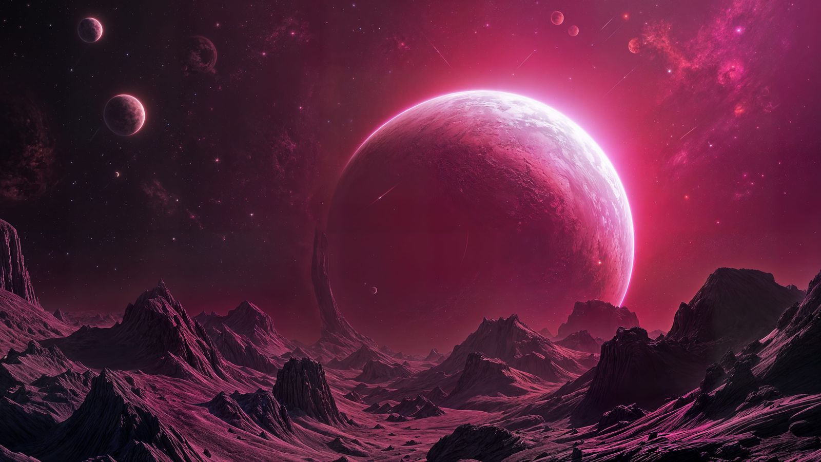 Dark Pink Planet in Outer Space, Fantasy Concept Art