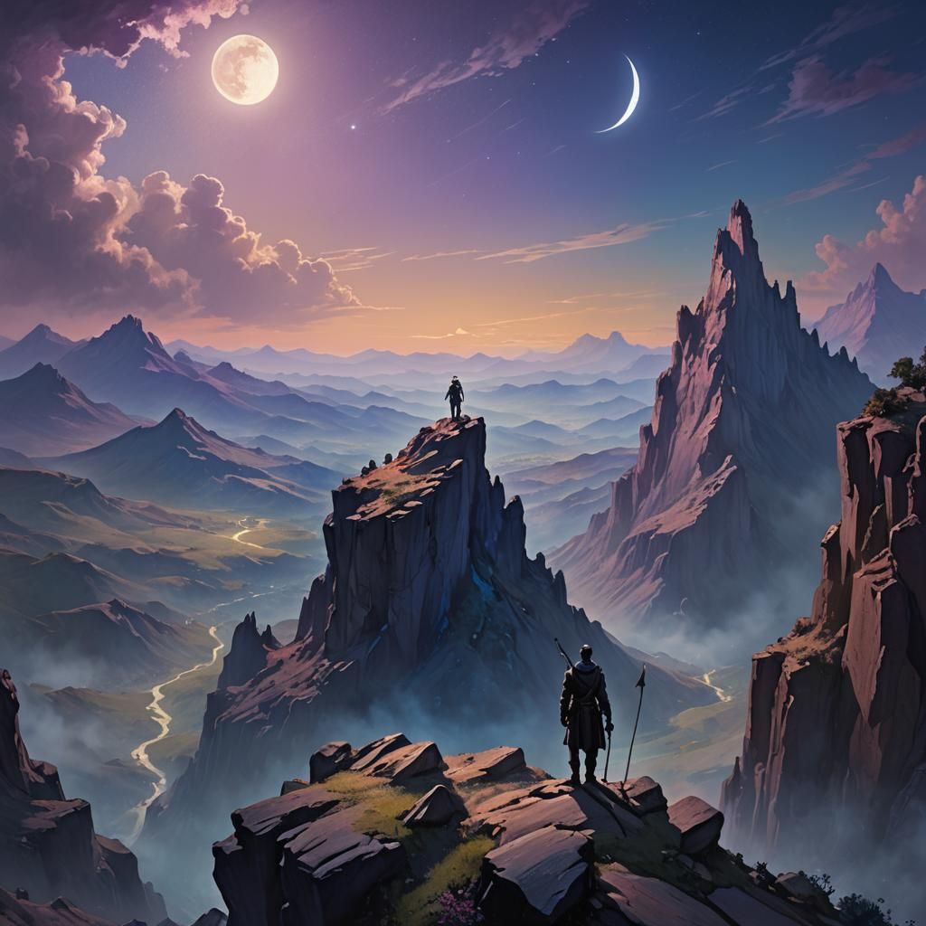 Heroic Figure in Mystical Realm, Fantasy Art