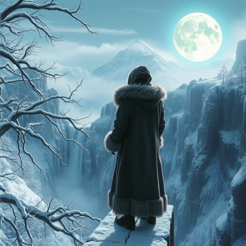 Surreal Winter Landscape with Figure in Ethereal Light