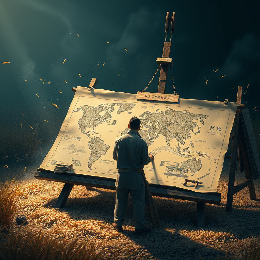 Master Craftsman Designs Blueprint on Rice Grain Canvas