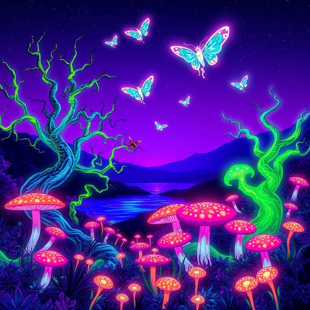 Bioluminescent Fantasy Landscape at Twilight