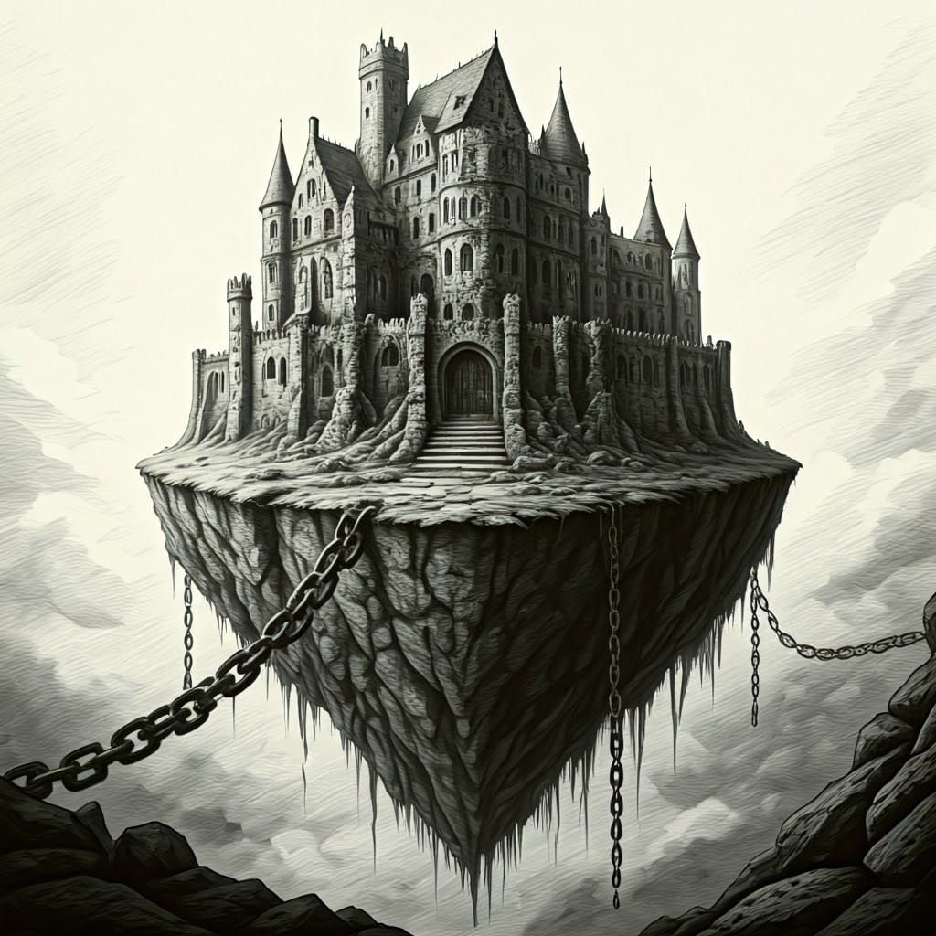 Floating Castle Island: Medieval Fantasy Art