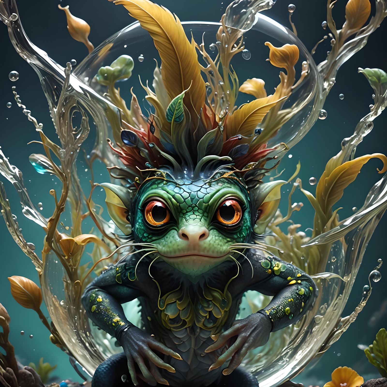Glass Frog Mermaid Monkey in Fishbowl: Fantasy Art