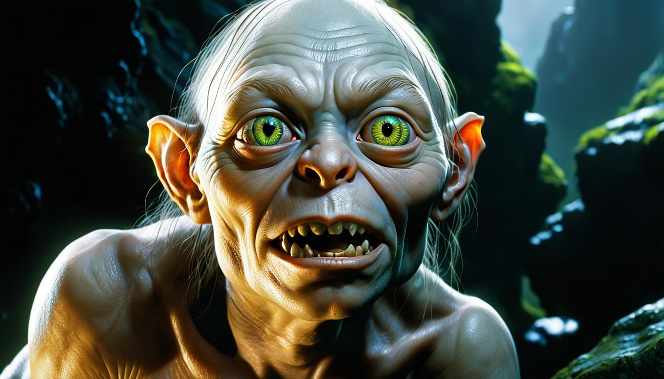 Gollum Portrait in Middle-earth: Detailed Matte Painting