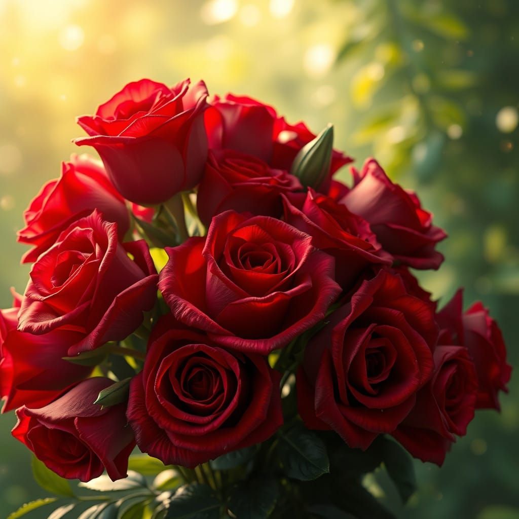 Majestic Crimson Roses in Enchanted Emerald Setting