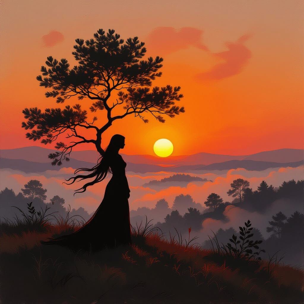 Mystical Mother Tree with Glowing Female Form