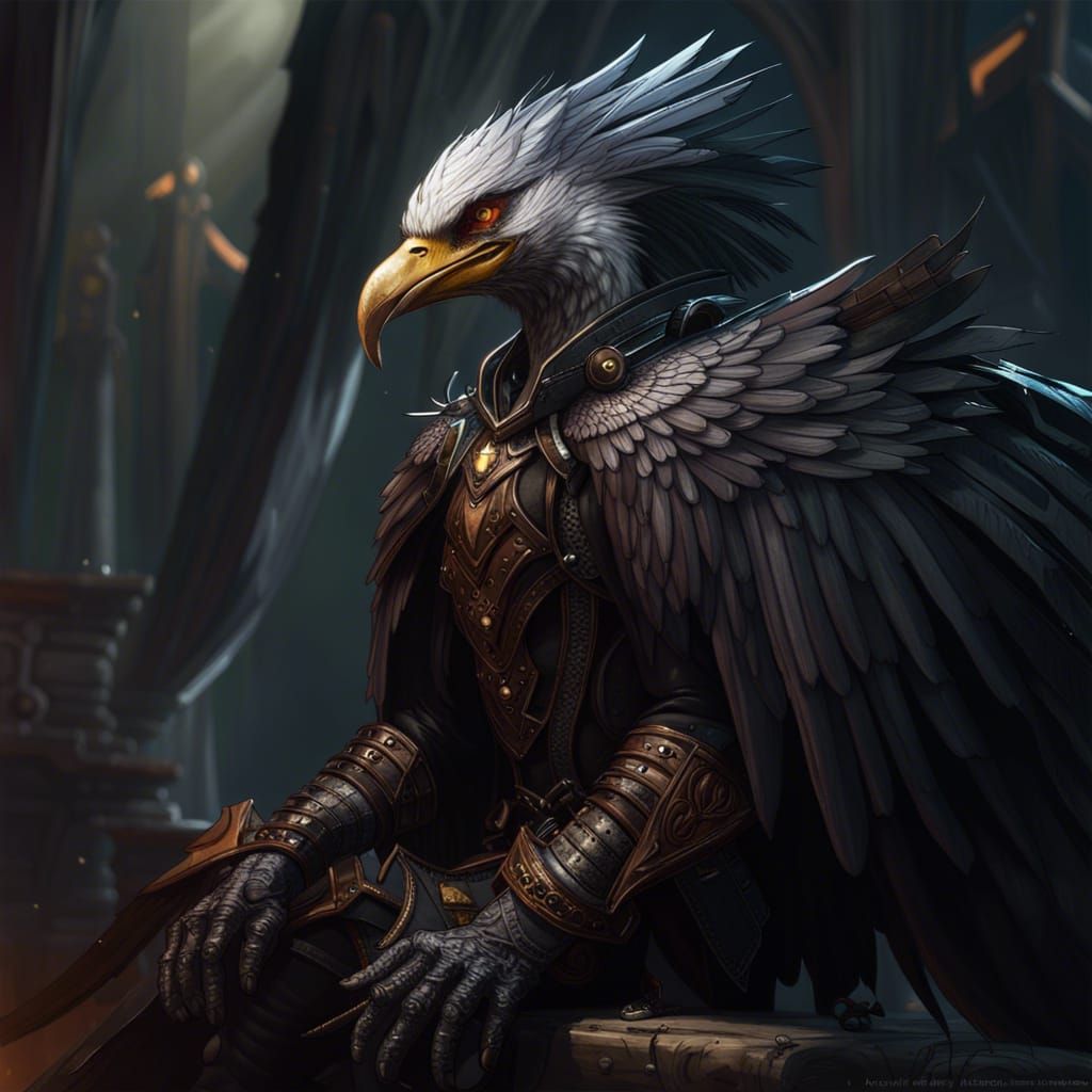 Handsome Aarakocra Rogue with Black Wings