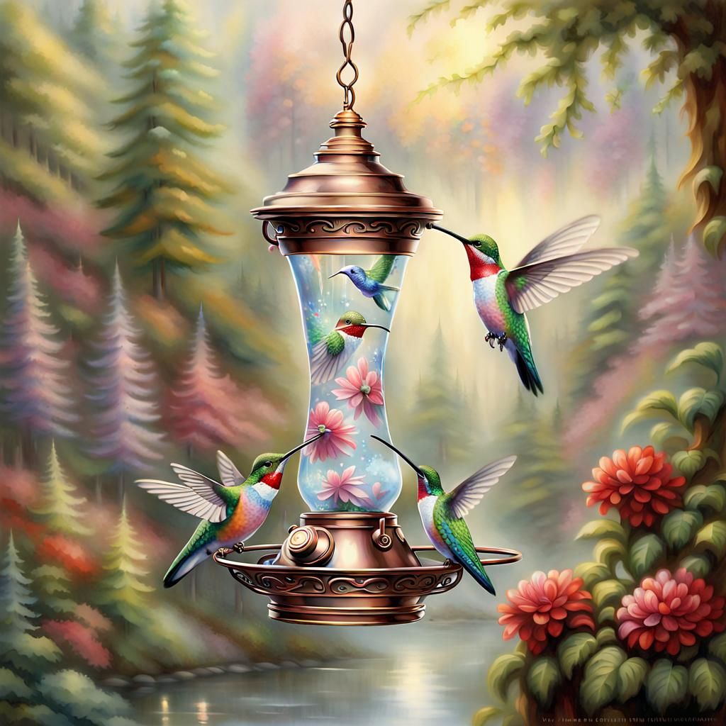 Ethereal Fantasy Hummingbird Feeder in Painterly Style