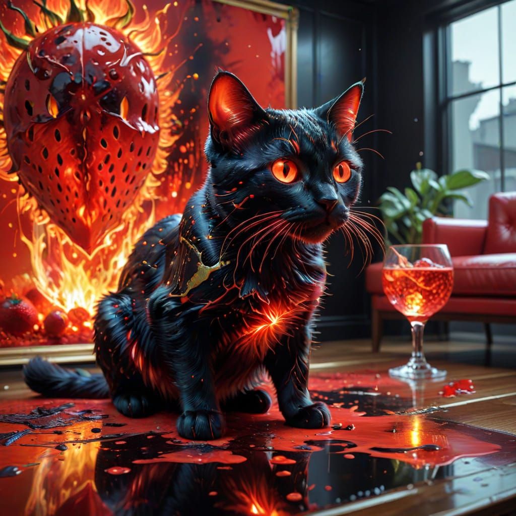 Vibrant, Photorealistic Cat in a Modern Living Room, Surroun...