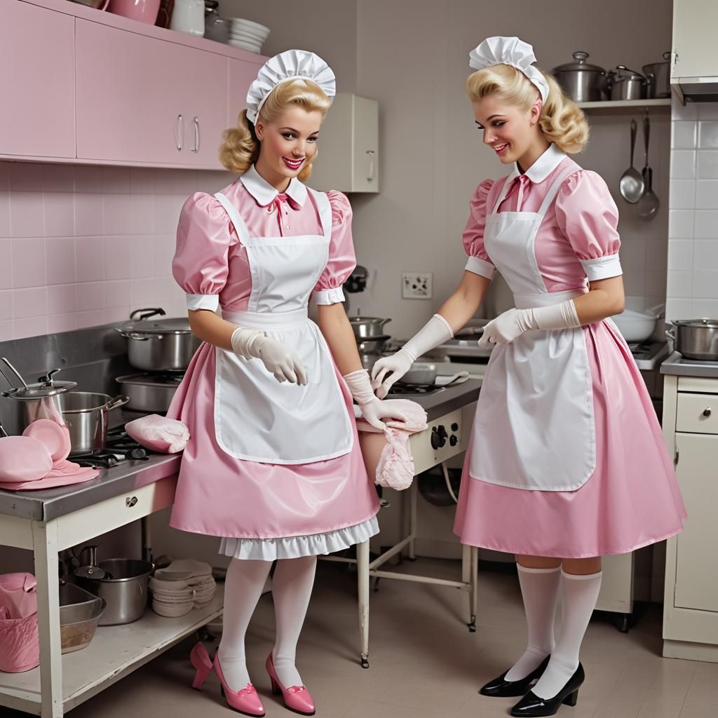 Maid in Pink Latex Uniform: Detailed Matte Painting