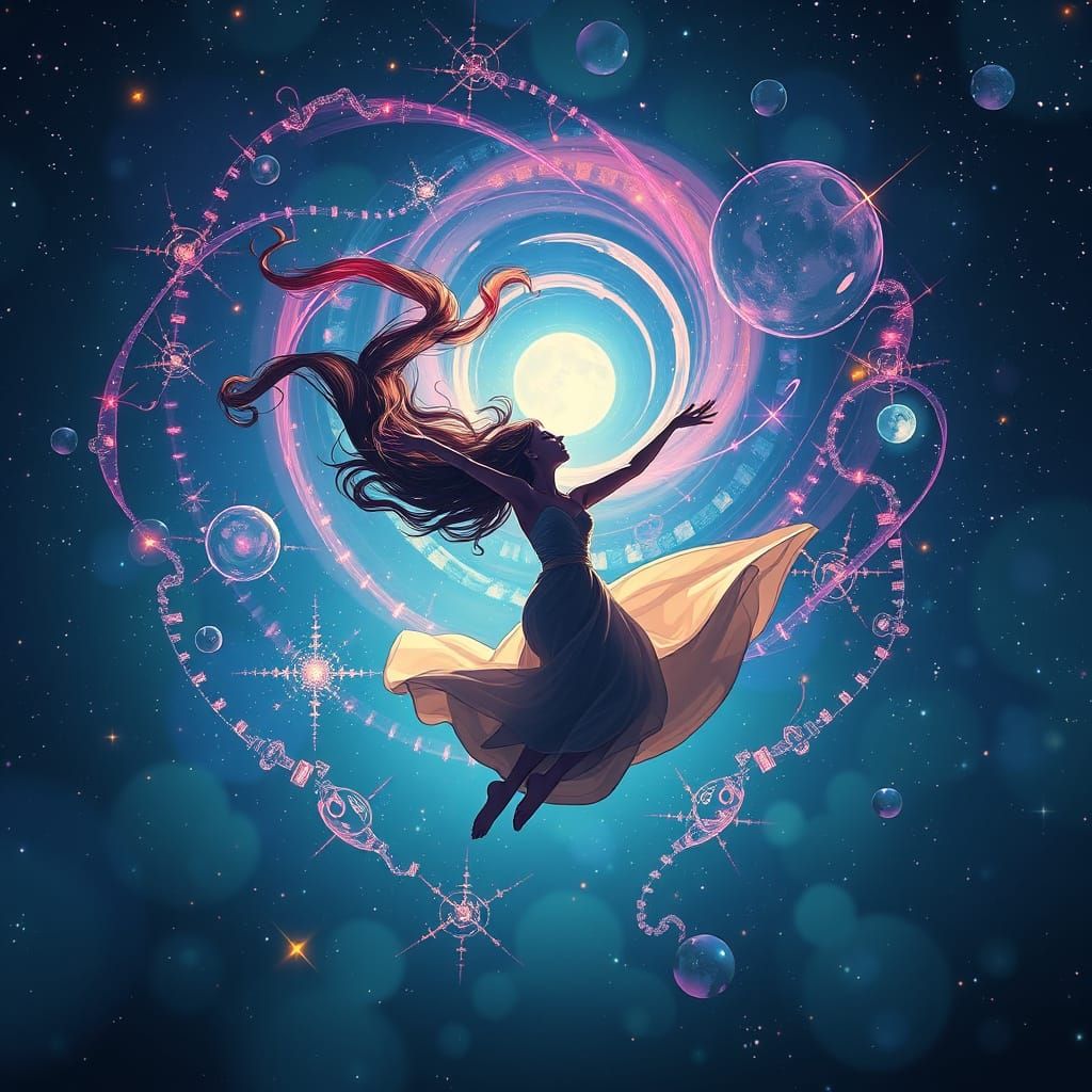 Surreal Cosmic Dance in Hypnotic Vortex