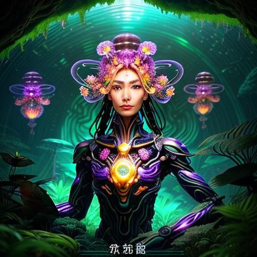 Biopunk Cyborg Fox Goddesses in Neon Laboratory