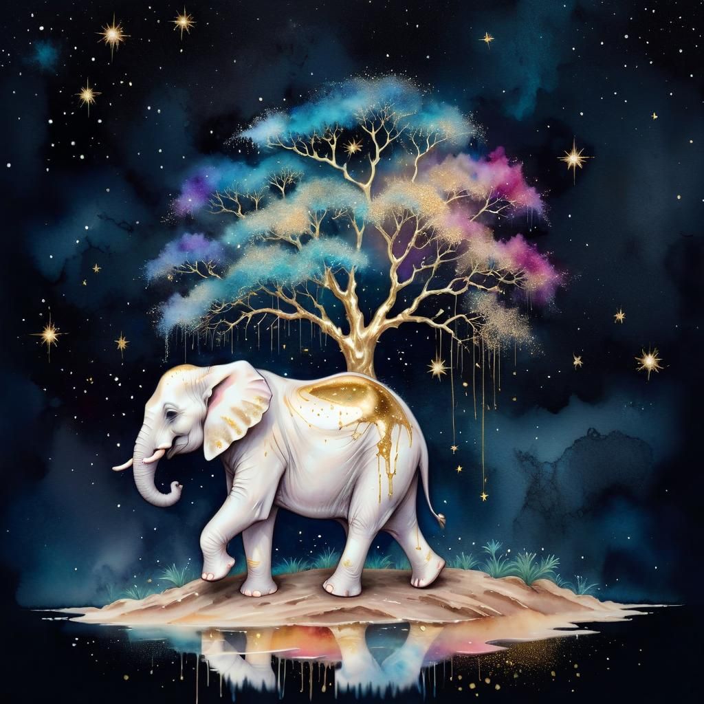 Albino Elephant Tree of Life in Night Sky