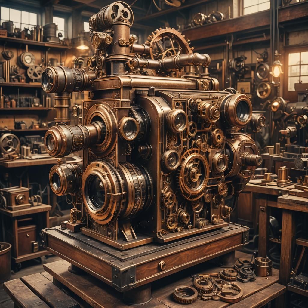 Giant Polaroid Camera Construction in Steampunk Style