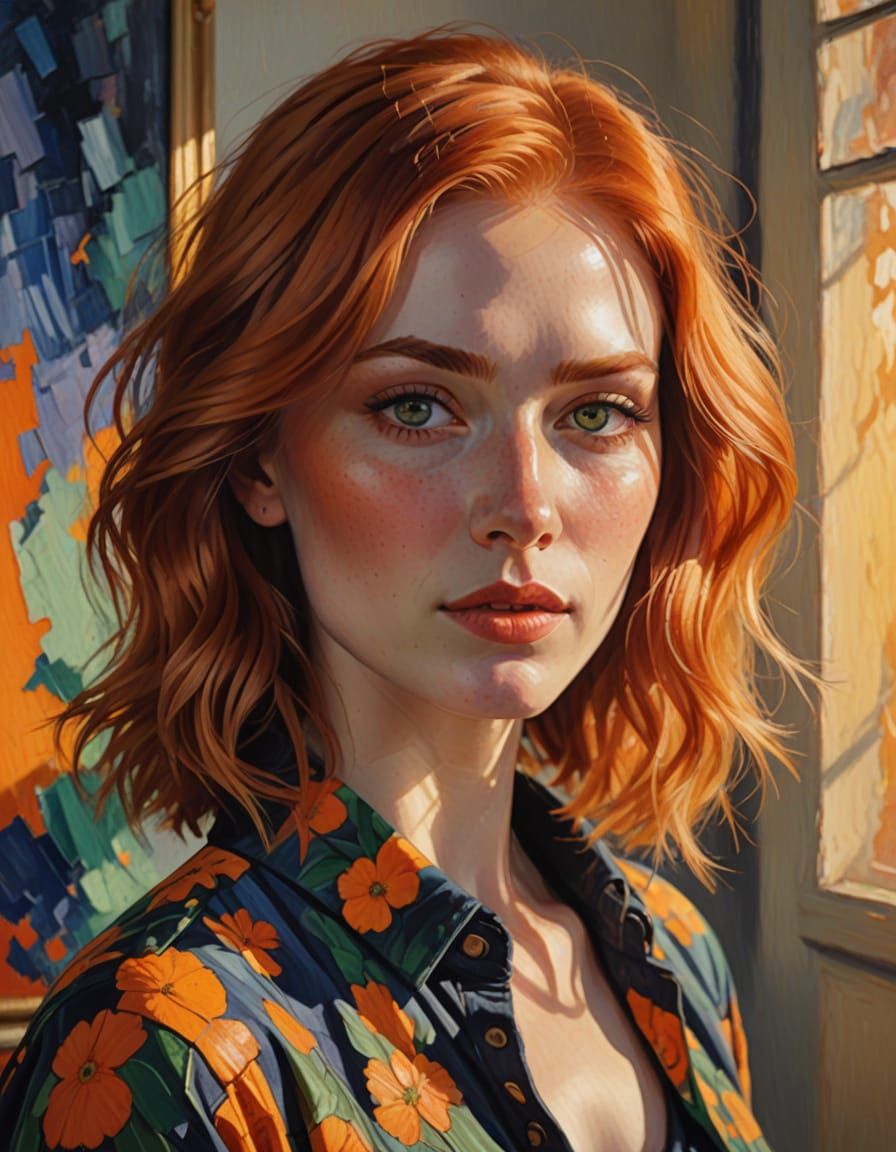 Vibrant Fauvism Portrait of a Redhead Woman