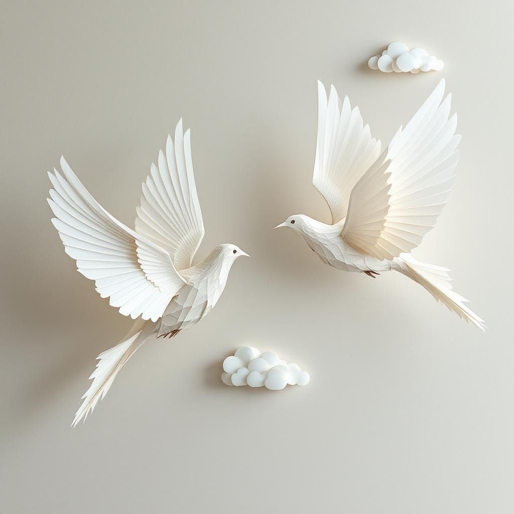 Origami Sparrows in Flight: Papercraft Artwork