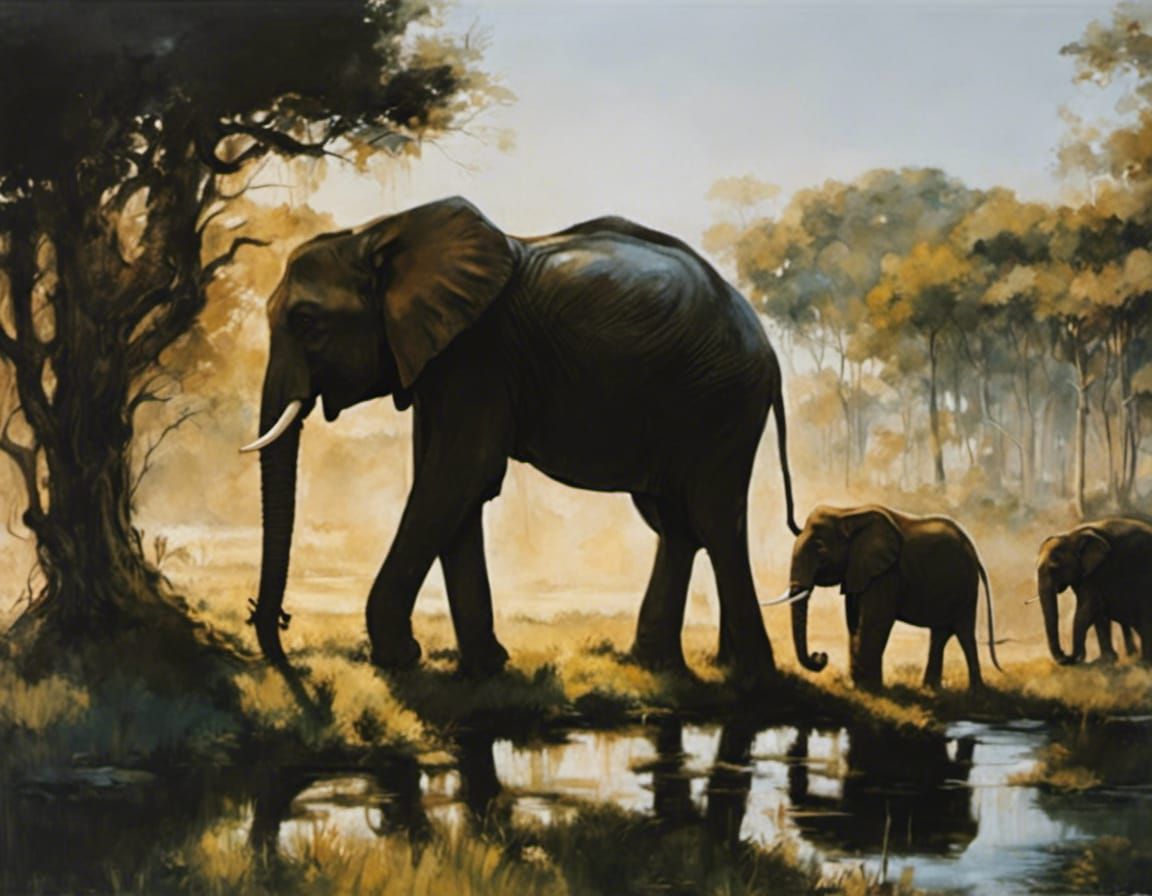 Majestic Elephant Portrait in Anime Style