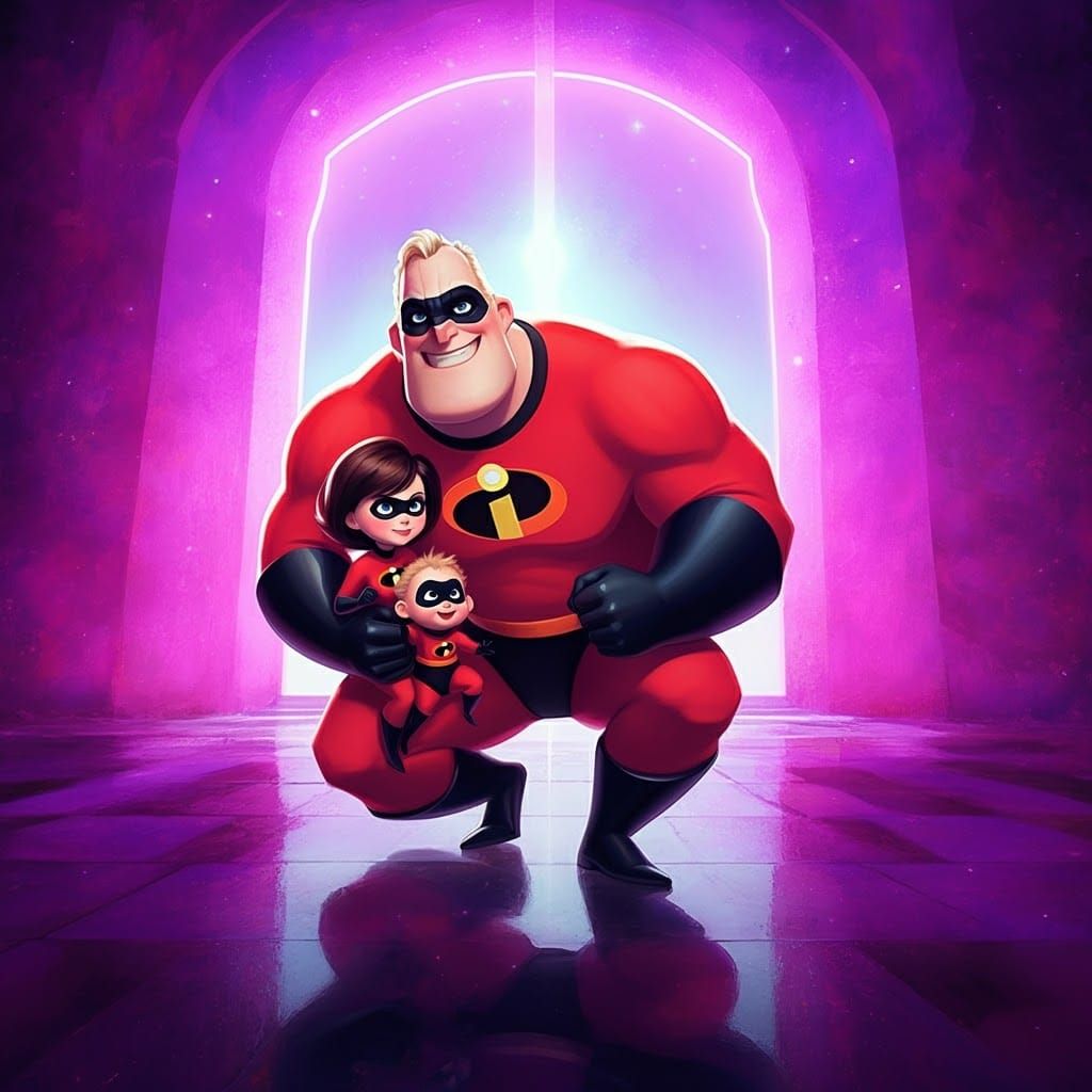 Mr Incredible with Violet and Dash