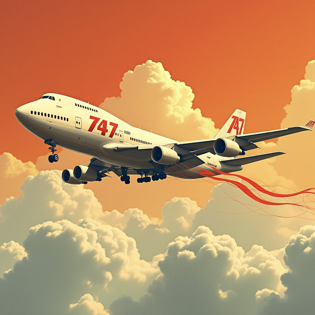 Retro-Futuristic 747 Jetliner in Flight