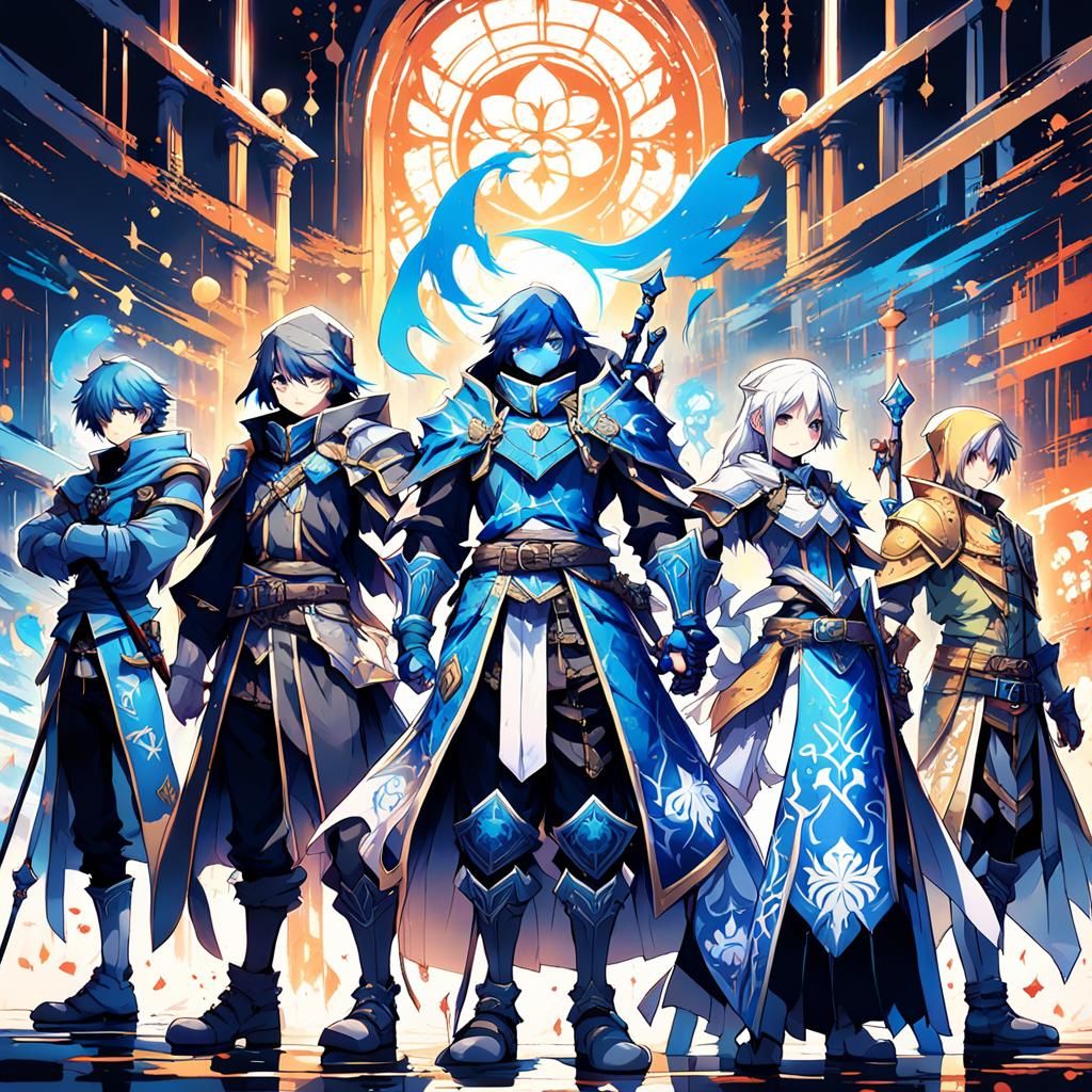 Smurfs as RPG Heroes in Vibrant Anime Style