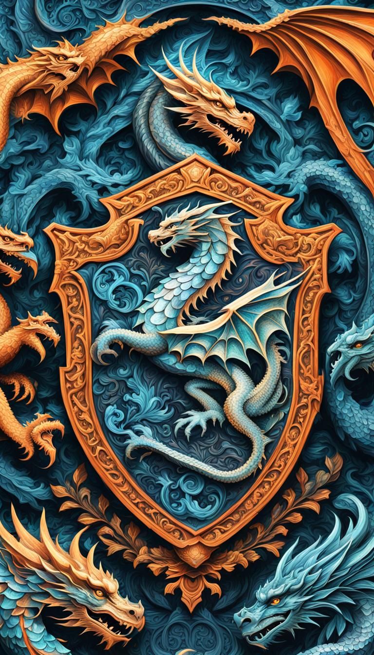 Dragon Shield Coat of Arms in Biopunk Art Nouveau