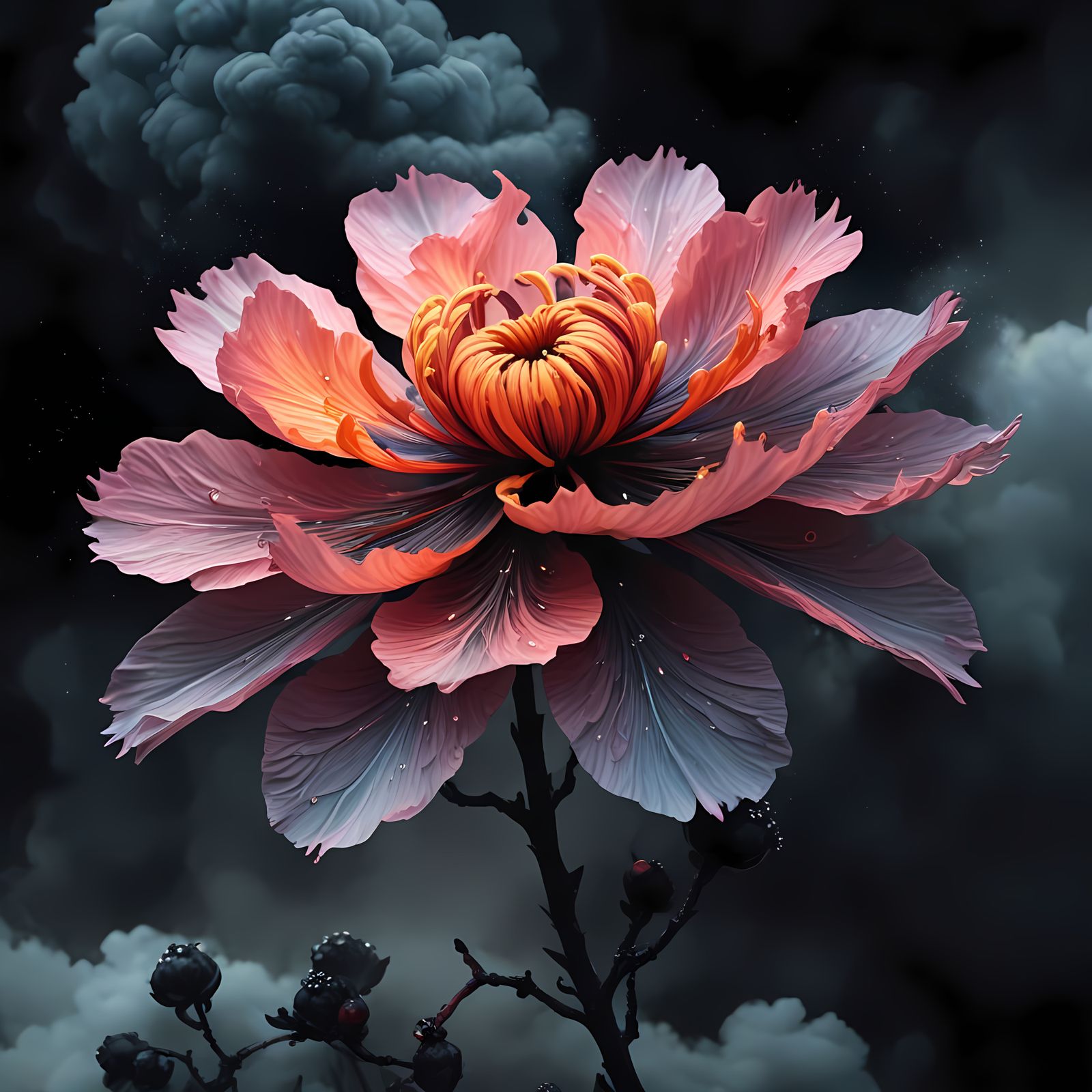 Surreal Japanese Flower in Hell Nebula: Digital Art